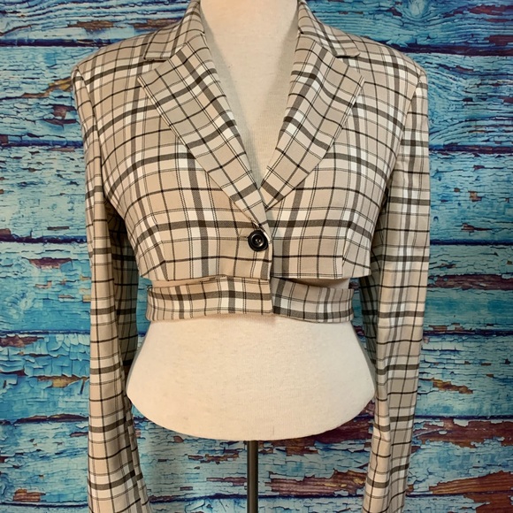 Bershka Cropped Plaid Blazer - Picture 2 of 8